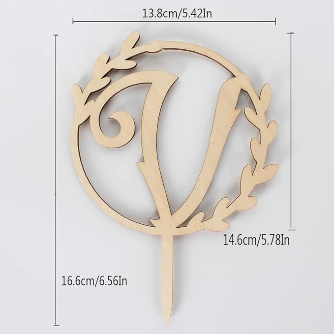 LINGTEER Personalized Inital Letter V Wooden Cake Topper Perfect for Birthday Rustic Wedding Anniversary Party Keepsake Decoration