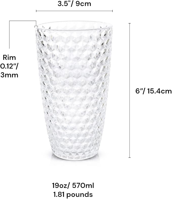 BELLAFORTE Shatterproof Tritan Plastic Tall Tumbler, 19oz Drinking Glasses Set of 4 - Laguna Beach Unbreakable Outdoor Drinkware for Party, Poolside, Indoor Use - Dishwasher Safe, BPA Free - Clear