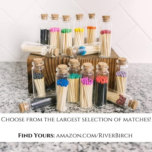 River Birch Decorative Matches in a Bottle with Striker - Cute & Colored - 3 Bottles, All Black Tip, 60 Matches