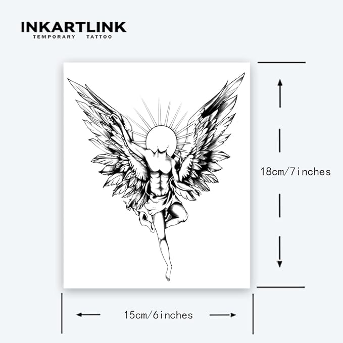 INKARTLINK Tattoo Tech,2 Sheets Extra-Large Semi Permanent Tattoo,Adult Art Design Temporary Tattoos, Last 1-2 Weeks, Waterproof, Realistic look, No Adhesive, No reflection (Angel Design?
