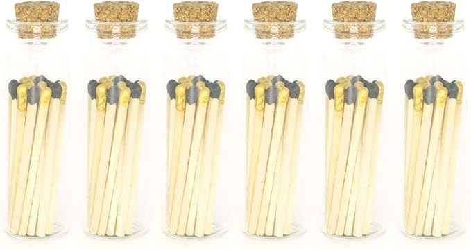 River Birch Great Gatsby Blend Tip Decorative Matches | 120+ Small Premium Wooden Safety Matches | 6 Bottles of 20+ Matches Each with Striker on Bottom | Home Decor