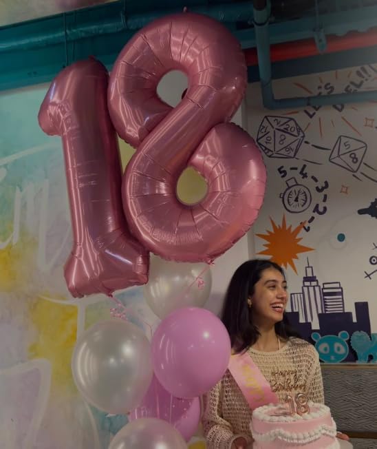 Helium Foil Pearlescent Pink Number 8 Balloon 40 Inch, Mylar Eight Numbers 8 18 28 38 48 58 80 88 Birthday Balloons, Pearl Pink Women Men Anniversary Graduations Party Supplies