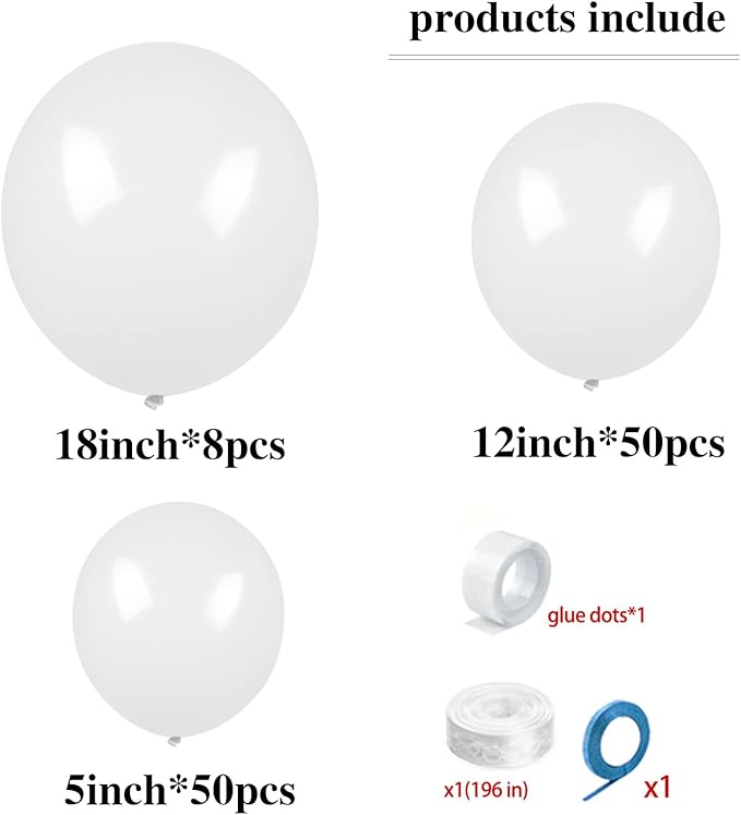 KAWKALSH White Balloon Arch Kit 111Pcs 18 12 5 Inch Latex Party Balloons Garland for Birthday Baby Shower Wedding Engagement Anniversary Christmas Party Decorations