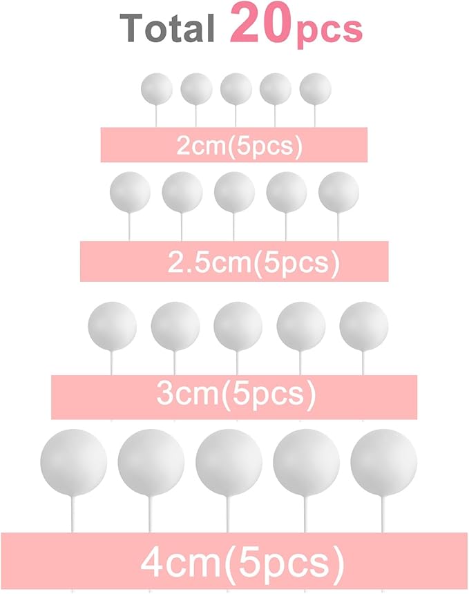 ASTARON 20 Pcs Ball Cake Topper Decorations Mini Balloons Cake Topper Sticks White Balls Cake Picks Cake Topper Balls Cake Decorations for Wedding Birthday Cake Decorations