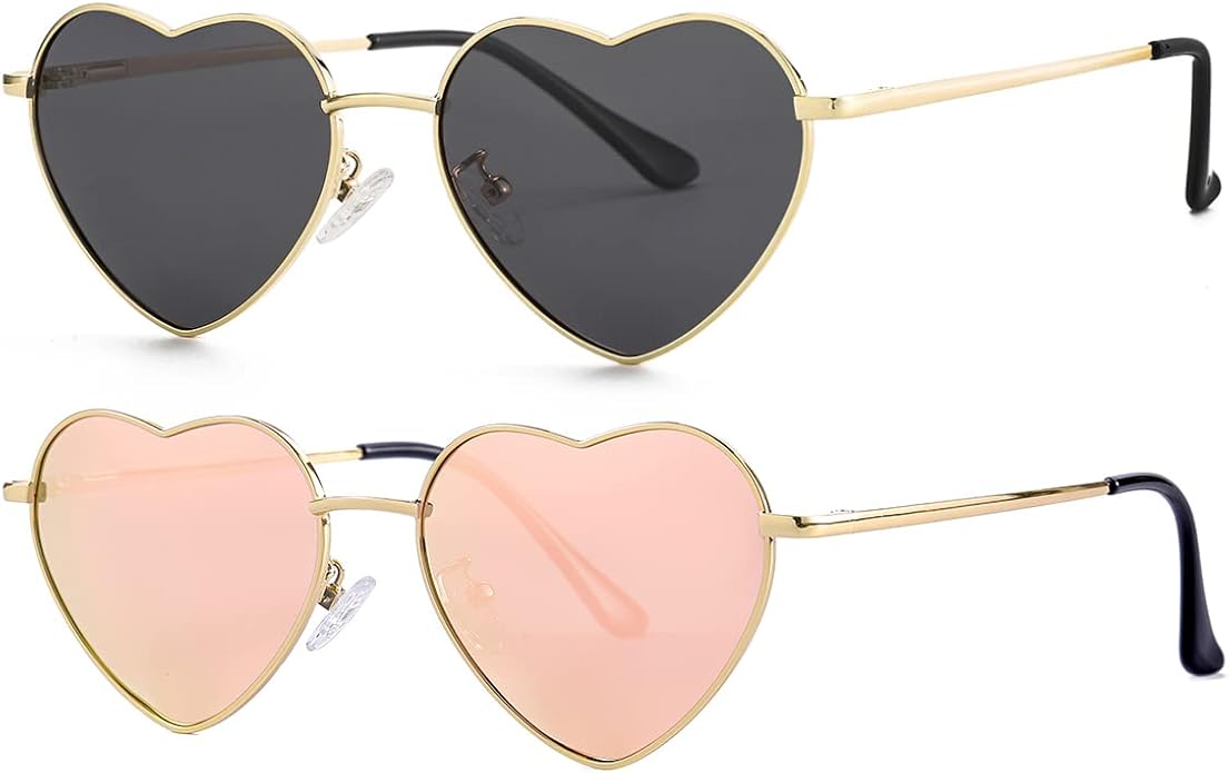 JOVAKIT Polarized Heart Sunglasses for Women Fashion Lovely Style Metal Frame UV400 Protection Lens