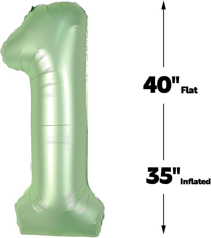 Sage Green Number 1 Balloon 40 inch, Number 1 Birthday Balloons for Boy Girl, Oliver Green Foil One Balloon for 1st 10 11 12 16 18 Birthday Party, Anniversary Celebration Numbers Decorations