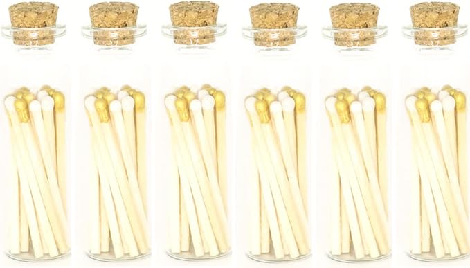 River Birch Decorative Matches in a Bottle with Striker - Cute & Colored Matches - 6 Bottles, Wedding Blend Tip, 120 Matches