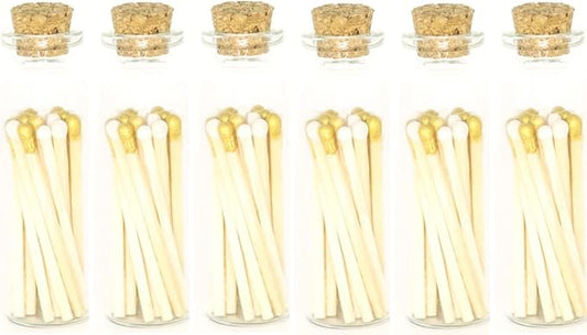 River Birch Decorative Matches in a Bottle with Striker - Cute & Colored Matches - 6 Bottles, Wedding Blend Tip, 120 Matches