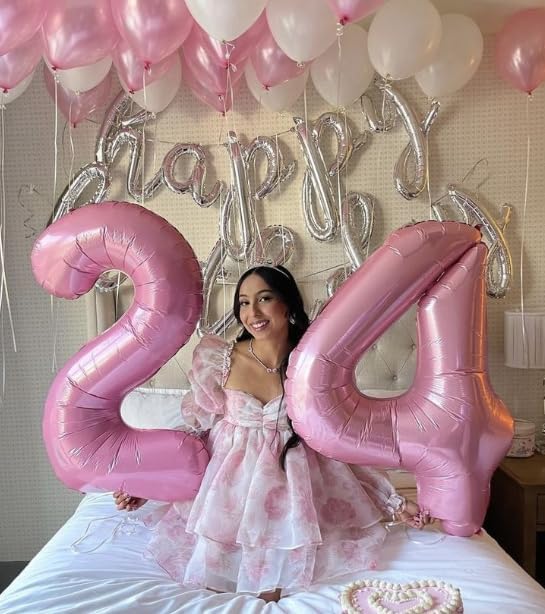 40 Inch Big Pearlescent Pink Number 2 Balloon Birthday Decoration, Number 2 Helium Balloon 12 20 22 23 24 26 28 32 42 Celebration, Boy Girl Baby Anniversary Party Graduations Supplies Decorations
