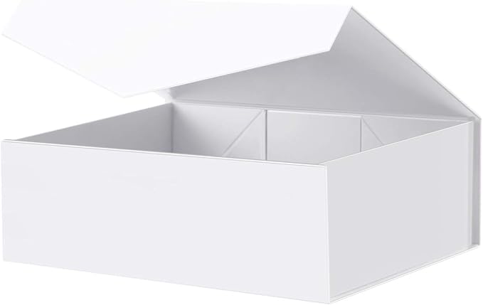 BLK&WH Large Gift Box 13.5x9x4.1 Inches With Lid, Bridesmaid Proposal Box, Collapsible With Magnetic Lid (Matte White)