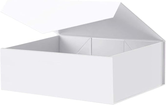 BLK&WH Large Gift Box 13.5x9x4.1 Inches With Lid, Bridesmaid Proposal Box, Collapsible With Magnetic Lid (Matte White)