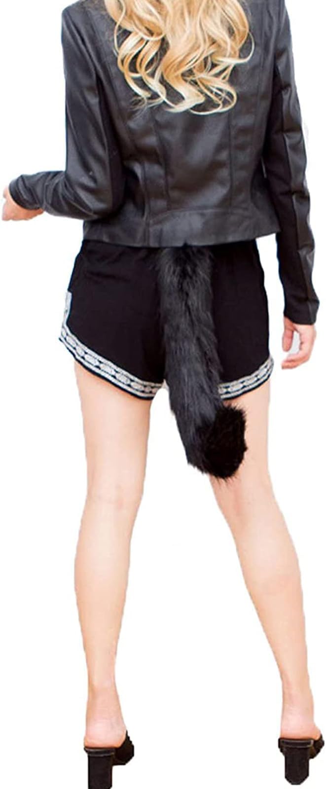 Animal Cat Wolf Fox Dog Faux Fur Tail for Halloween Party Cosplay Costume Accessories Black
