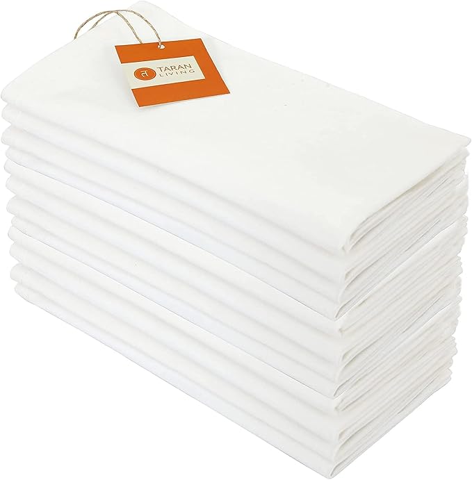TARAN LIVING Cotton Napkin 100% Cotton Dinner Napkin Washable Dinning Table Napkins Gift for Easter Party Soft Farmhouse Décor White Napkins Cloth Set of 12-18x18 Inch