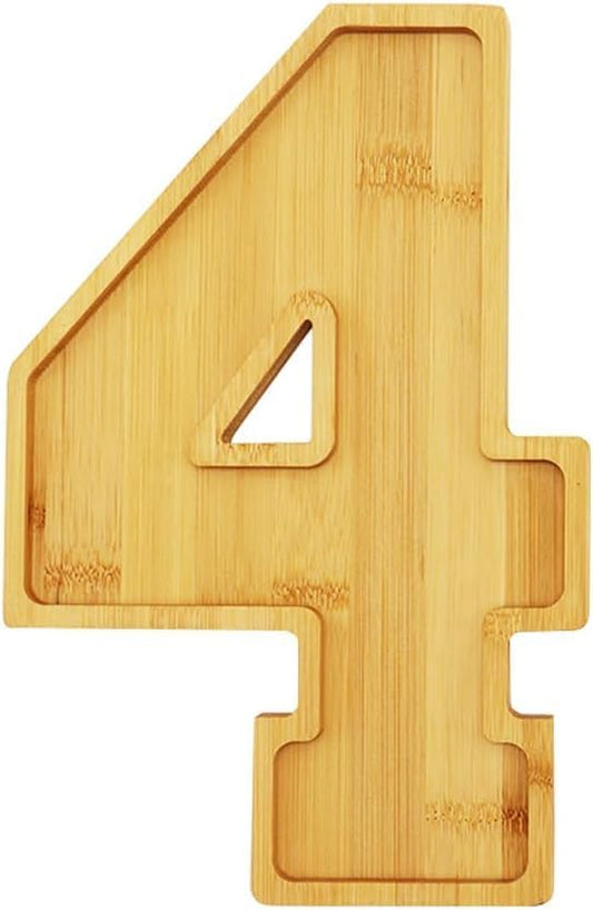 15.8'' Wood Number Charcuterie Fillable Board Box, Reusable Alphabet Number Shaped Form Tray for Anniversaries, Serving Tray for Birthday Party Decor Serving Plates Display Candy Cake (Number 4)