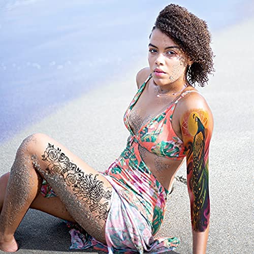 Aresvns Temporary Tattoo Flowers for Women and Kids (L19“xW7”),Beautiful Sleeve Tattoos Waterproof and Long-Lasting, Full Arm Fake Tattoos for Girls Christmas Gift,for BBQ Pool Beach Party