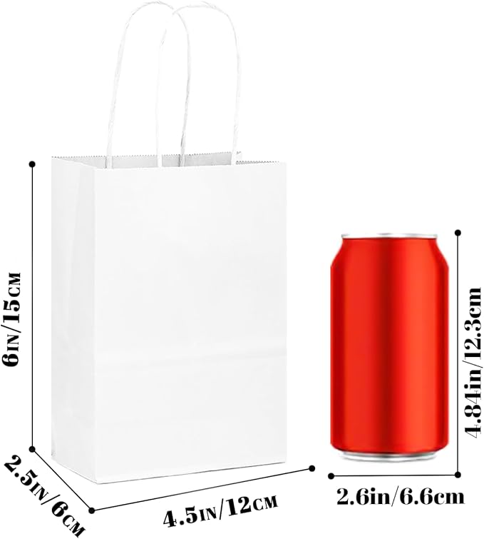 qiqee 30-Packs White Gift Bags with Handles Bulk 4.5"x2.5"x6" Mini Size Party Paper Bags