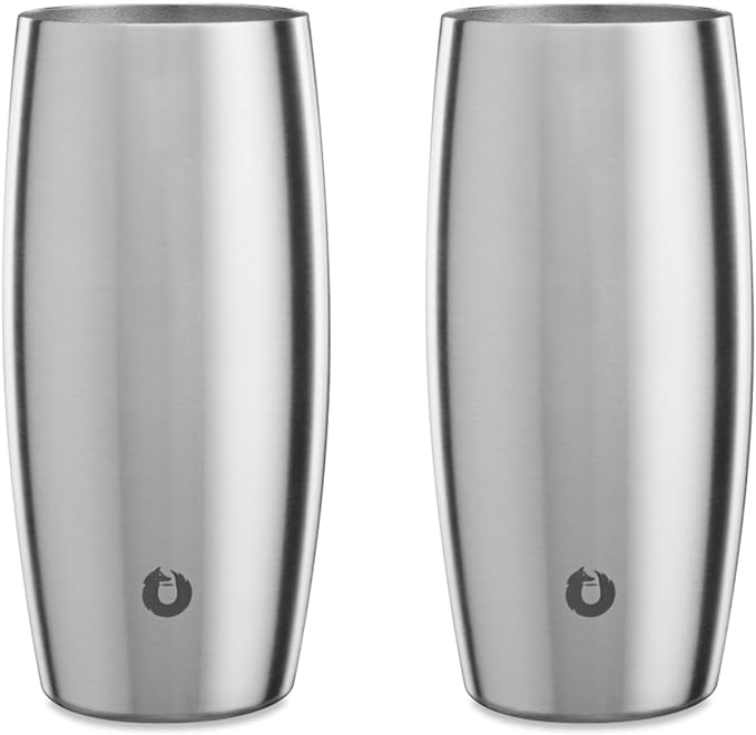 SNOWFOX Vacuum Insulated Double Wall Stainless Steel Beer Glass, Set of 2, Home Bar Accessories, Elegant Bartending, Lightweight Pint Glasses, Sleek Drinkware, Frosty Beverages Stay Cold, 18 oz