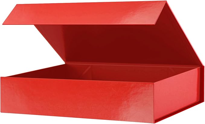 PACKHOME Christmas Gift Box 11.5x8x2.5 Inches, Sturdy Shirt Box with Magnetic Lid for Multiple Occasions (Glossy Red)