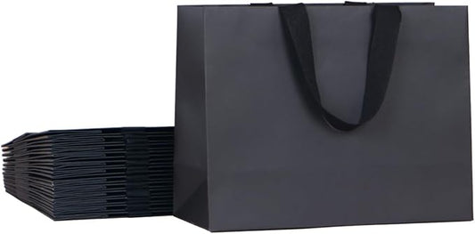 12pcs, 11.8x4.7x9" (2) Medium Size, Black Paper Bags with Black Cotton Handles, Thick Sturdy Durable Gift bags