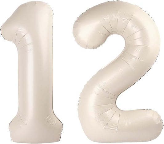 40 Inch Big Cream White Number 12 21 Balloon Birthday Decoration, Number 12 21 Helium Balloon 12 21 Celebration, Boy Girl Baby Anniversary Party Graduations Supplies Decorations