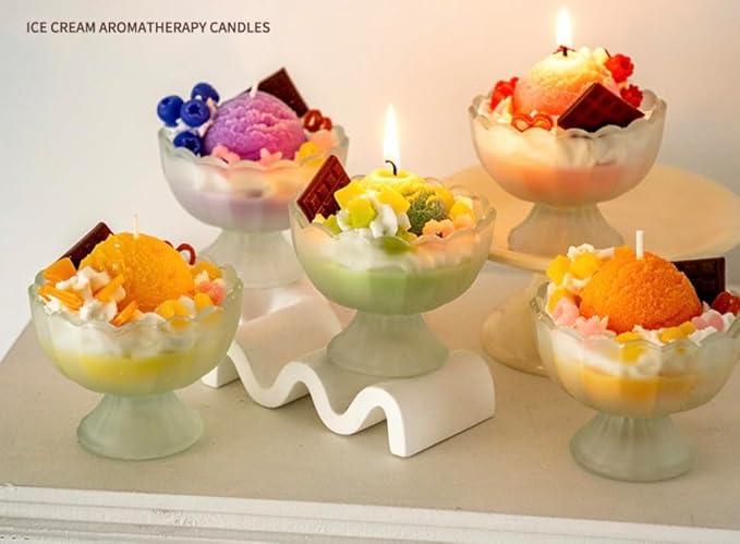 Generic Ice Cream Aromatherapy Candles, Glass Goblet, Decorative Dessert Shape, Fruit Fragrance, Christmas Birthday Festival Gift (Jasmine Pineapple)