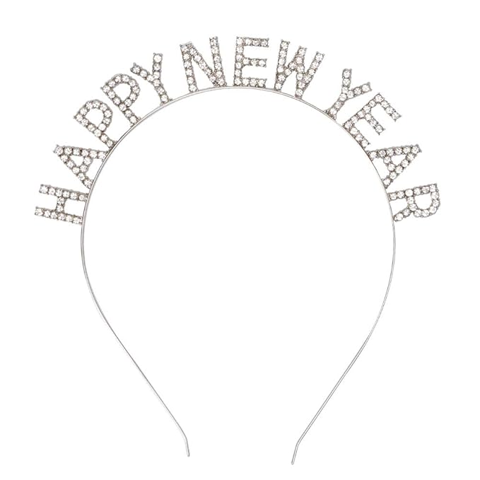 Happy New Year Rhinestone Headband for Women Girls,Crystal Tiara For New Year’s Eve Party Supplies (silver)