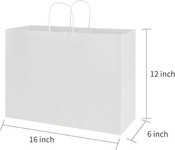 bagmad 100 Pack 16x6x12 Inches Large White Kraft Paper Bags with Handles Bulk for Shopping Wedding Grocery Retail Merchandise Business Craft Gift Bags(100 Count)