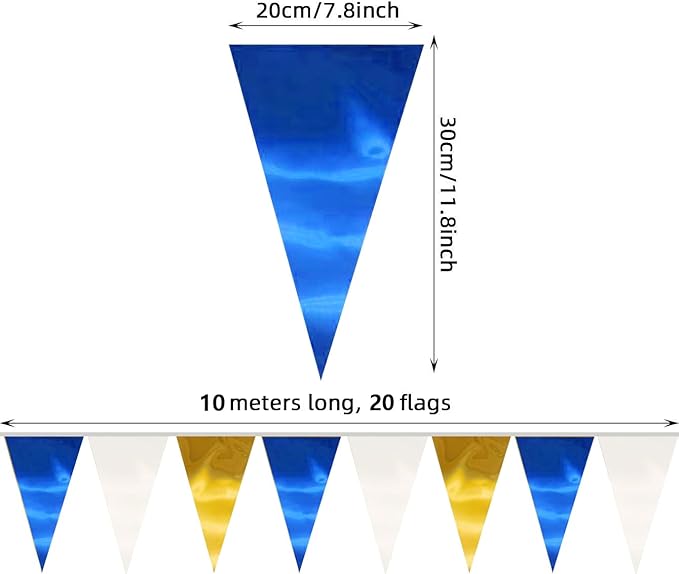 130FT Navy-Blue White Gold Triangle Pennant Banner Flag Metallic Fabric Bunting Garland for Christmas Graduation Retirement Birthday Wedding Bridal Shower Nautical Ahoy Achor Party Decorations Supply