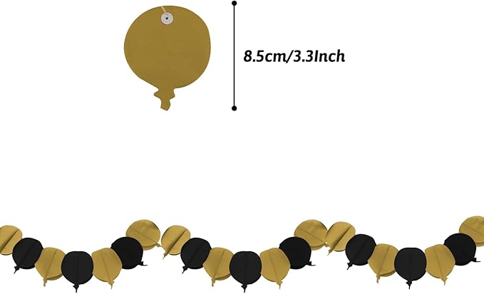 ZERODECO Gold and Black Party Decorations, Hanging Paper Fan Pom Poms Pennant Garland String Banner Fringe Curtains Birthday Parties Graduation Wedding Happy New Year Eve Party Decorations