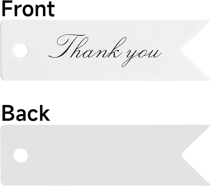 G2PLUS 100 PCS Mini Thank You Gift Tags with String, 2.8'' x 0.8'' White Paper Hang Tags for Art&Craft, Gift Wrapping, Wedding, Bridal Showers, Birthdays, Parties, Christmas