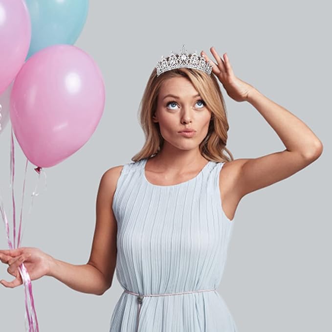 AOPRIE King & Queen Artemis Tiara and Crown for Women Men Crystal Hair Accessories for Wedding Prom Bridal Birthday Party Halloween Costume Christmas Gifts Silver Princess Tiara for Girls Boys