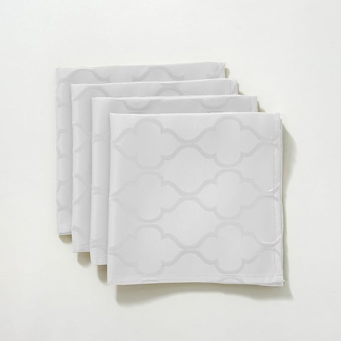 SASTYBALE Jacquard Cloth Napkins 20 x 20 Inch Flower Pattern 4 Pieces Solid Washable Comfortable for Restaurant Family Dinners Weddings Parties and Banquets(Square, 20 inch x 20 inch,White)