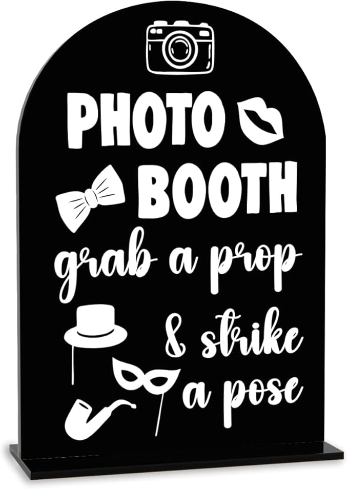 Photo Booth Sign Wedding Engagement Bridal Shower Background Table for Indoor Outdoor Ceremony Party Theme Event Photography Props Desk Acrylic Decor