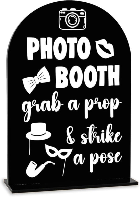 Photo Booth Sign Wedding Engagement Bridal Shower Background Table for Indoor Outdoor Ceremony Party Theme Event Photography Props Desk Acrylic Decor