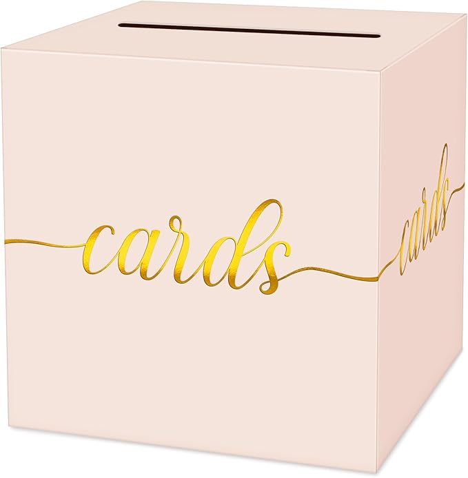1 Pack Blush Pink and Gold Foil Card Box for Party, 8.7" Blush Pink Gift Card Box for Birthday, Wedding, Baby Shower, Retirement, Anniversary, Graduation, Raffle Ticket, Party