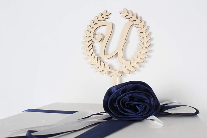 LINGTEER Personalized Inital Letter U Wooden Cake Topper Perfect for Birthday Rustic Wedding Anniversary Keepsake Party Decoration.