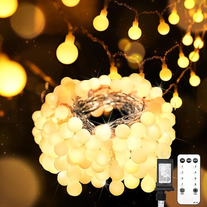 suddus String Lights for Bedroom, 66ft 200 Led Connectable Globe String Lights Indoor, Hanging Fairy Lights Plug in with Remote for Kids Room Dorm Classroom Outdoor Christmas Tree Decor, Warm White