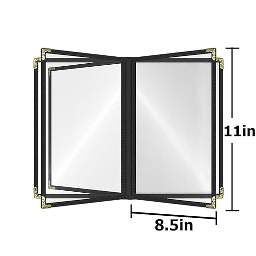 Goodsmart Restaurant Menu Covers – 25 Pack Black 10-View 8.5" x 11" Cafe Menu Holders, Side-Loading Vinyl Covers with Clear Sleeves, Plastic & Leather-Style Menu Covers with Gold Corners