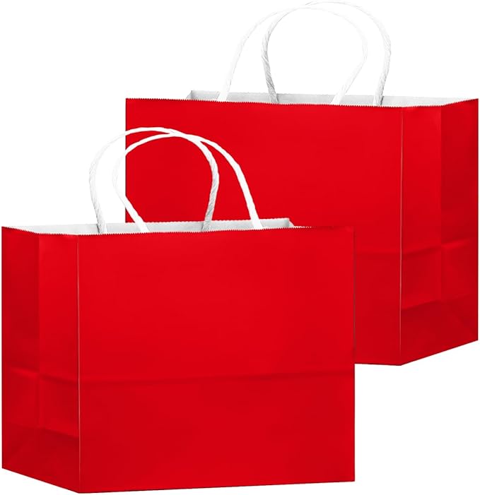 qiqee 100PCS Large Gift Bag with Handles Bulk 13"x4.5"x10" Gift Bags Red Multiple Uses (32x11x25cm,Wide Large)