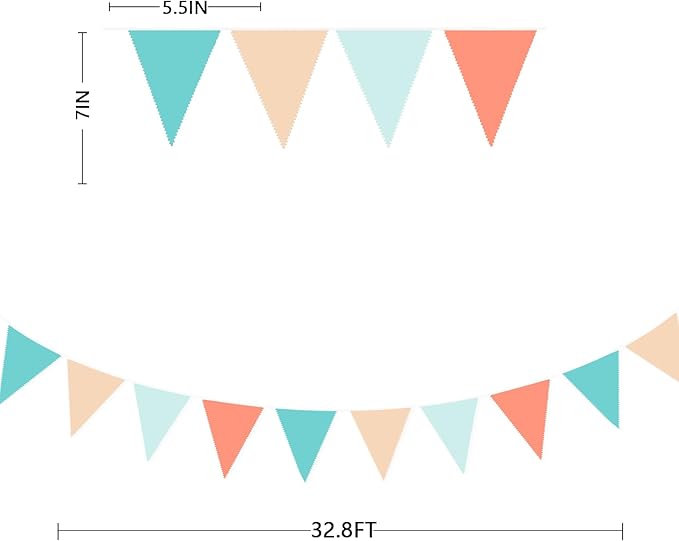 32Ft Orange Green Party Decorations Teal Blue Orange Triangle Banner Flag Pennant Fabric Garland Streamers for Summer Birthday Baby Shower Summer Tropical Hawaii Luau Tiki Magic Party Decor Supplies