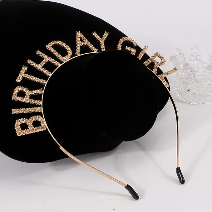 AOPRIE Birthday Girl Headband Tiara for Women & Girls - Happy Birthday Princess Crown Rhinestone Accessory, Champagne Gold