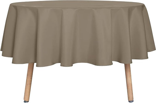 sancua Round Tablecloth - 70 Inch - Water Resistant Spill Proof Washable Polyester Table Cloth Decorative Fabric Table Cover for Dining Tables, Buffet Parties and Camping, Taupe