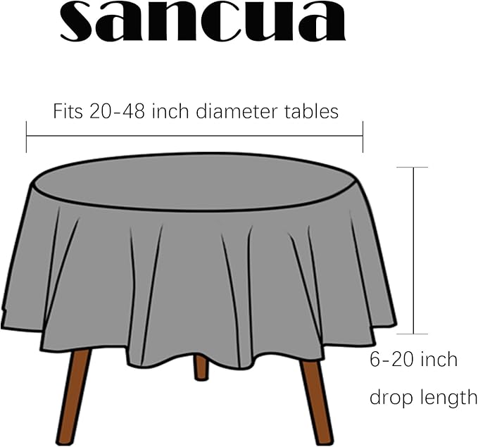 sancua 60 Inch Round Tablecloth (Fits 20-48 Inch Tables), Water Resistant Spill Proof Washable Polyester Table Cloth Decorative Fabric Table Cover for Dining, Buffet Parties and Camping, White