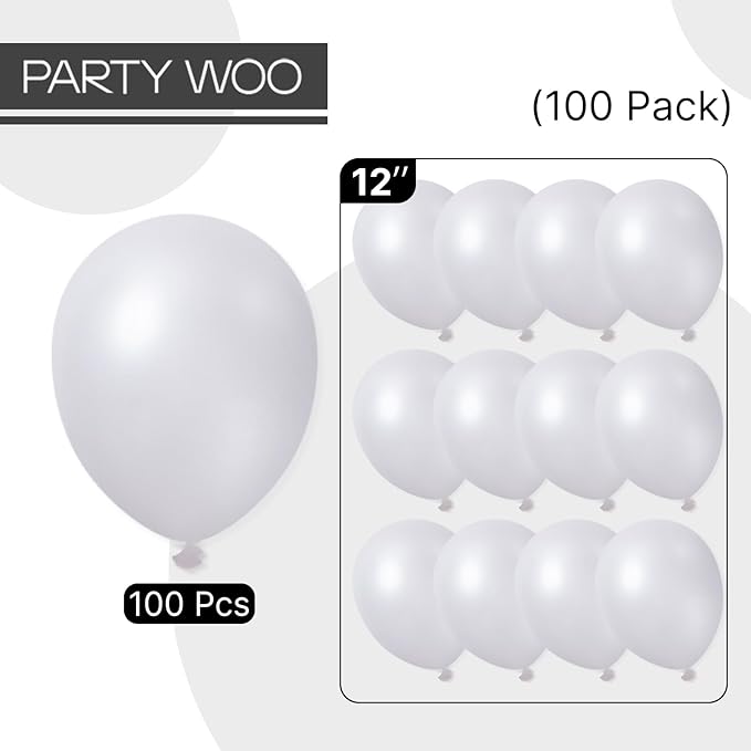 PartyWoo Pearl White Balloons 100 pcs 12 Inch White Latex Balloons for Wedding Bridal Graduation Engagement Baby Shower Gender Reveal Easter Anniversary Birthday Party Decorations White-Z30