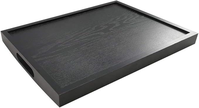 DILLMAN Serving Tray Large Black Wood Rectangle Food Tray Butler Tray Breakfast Tray with Handles (Medium)