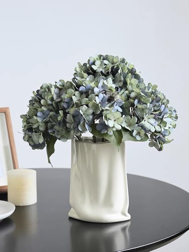 Kimura's Cabin 6pcs Artificial Silk Hydrangea Flowers Vintage Fake Bouquets Faux Hydrangeas Flower with Stems for Wedding Party Autumn Farmhouse Home Table Core Decoration (Deep Lake Blue)