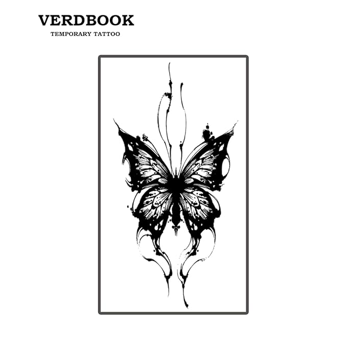 Waterproof Temporary Tattoos: 2-Sheet Tattoo Kit with Realistic Body Stickers, Semi-Permanent Tattoos for Adults Lasting 7-15 Days – Safe for Men & Women, Blackened Butterfly