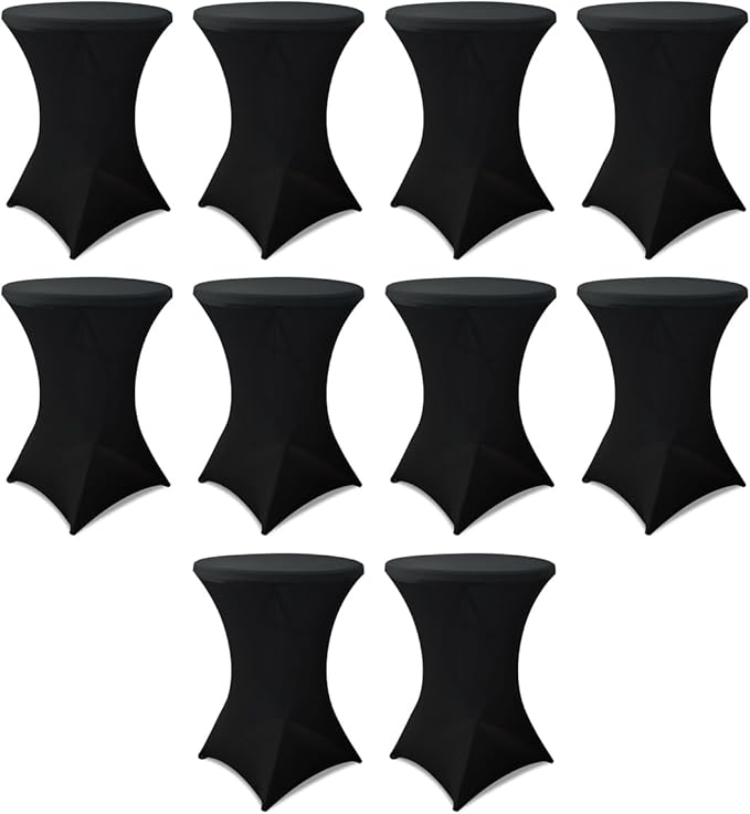 HAORUI 10 Pack Spandex Cocktail Table Covers, Fitted Round Highboy Stretch Table Cloths for Party, Bar, Wedding, Birthday, Banquet (Black, Fit for 30-32" Diameter x 42" Height Tables)