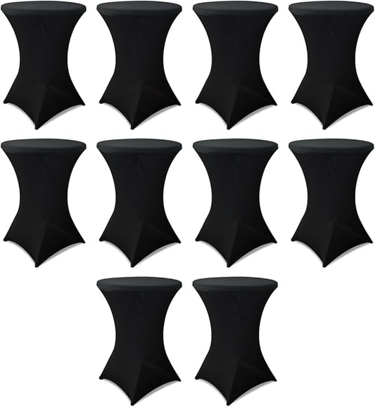 HAORUI 10 Pack Spandex Cocktail Table Covers, Fitted Round Highboy Stretch Table Cloths for Party, Bar, Wedding, Birthday, Banquet (Black, Fit for 30-32" Diameter x 42" Height Tables)
