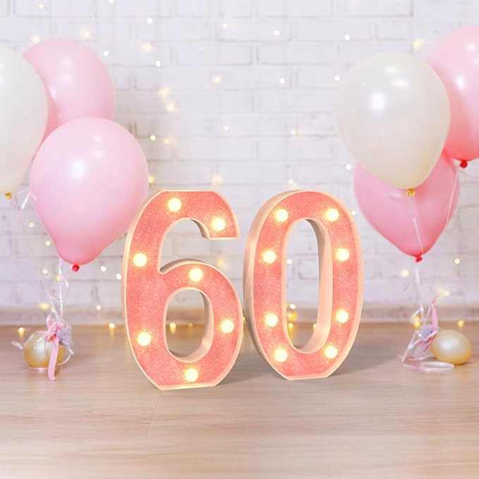 Marquee Numbers Light up LED, Pink Glitter Plastic Numbers Sign, Night Light Decor for Graduation Engagement Wedding Baby Shower Birthday